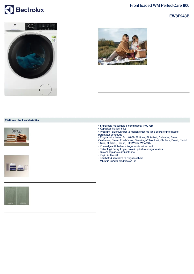 Page 1 de la notice Fiche technique Electrolux EW8F248B