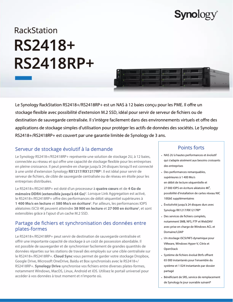Imagen de la primera página del manual del dispositivo RackStation RS2418+