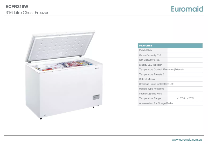 Page n°1 - Fiche technique Euromaid ECFR316W