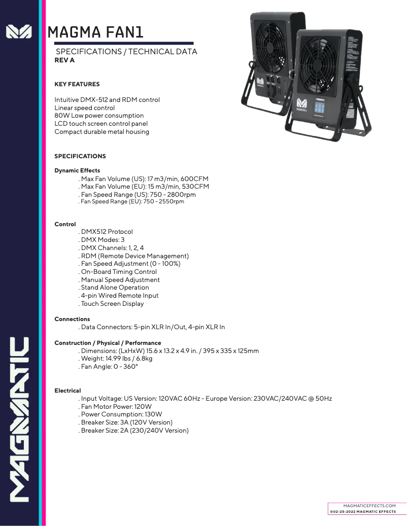 Page 1 de la notice Fiche technique Magmatic MAGMAFAN 1