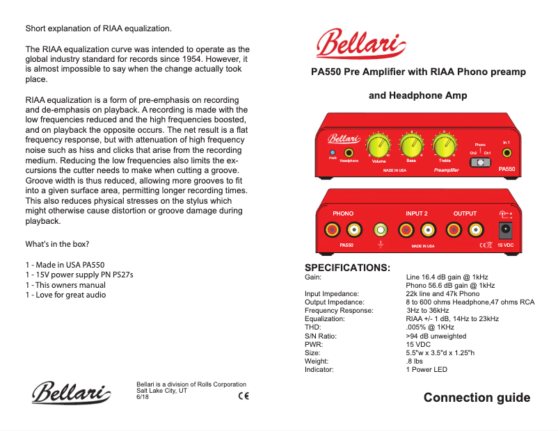 Page n°1 - Manuel utilisateur Bellari PA550