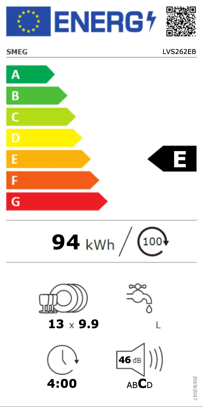 Page 1 de la notice Label énergétique Smeg LVS262EB