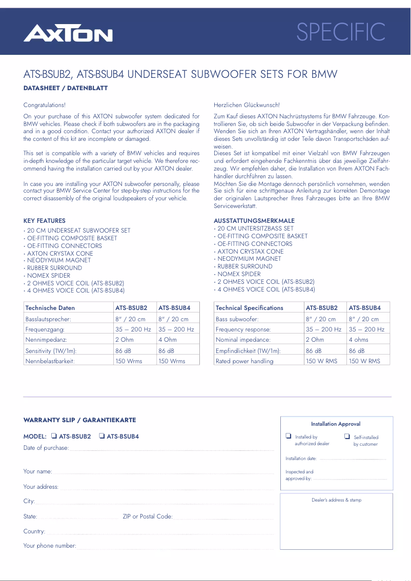 Page n°1 - Manuel utilisateur Axton ATS-BSUB4