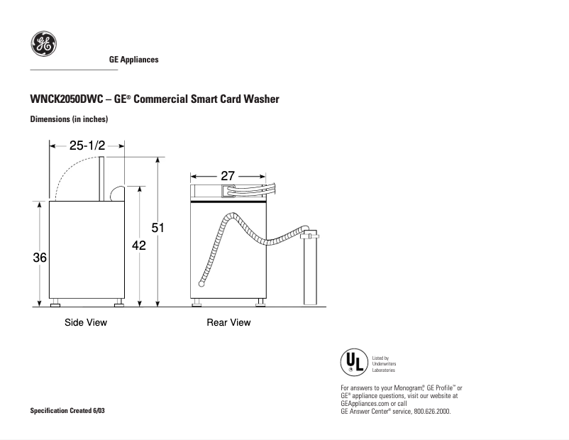 Page 1 de la notice Manuel utilisateur GE WNCK2050DWC