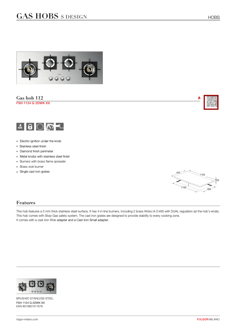 Page 1 de la notice Fiche technique Fulgor Milano FSH 1124 G 2DWK XX