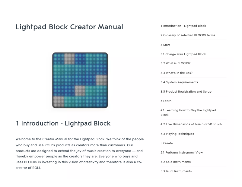 Image de la première page du manuel de l'appareil Lightpad Block