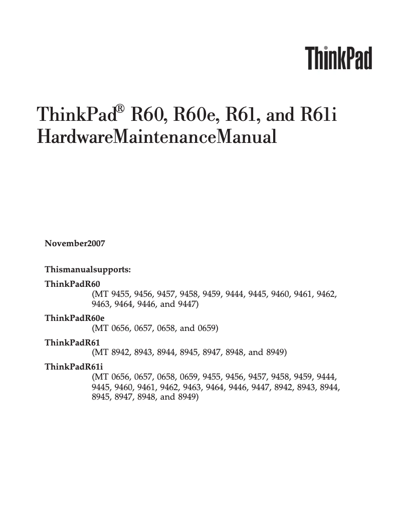 Image de la première page du manuel de l'appareil ThinkPad R60e