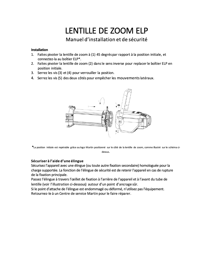 Page n°1 - Guide d'installation Martin ELP Zoom Lens