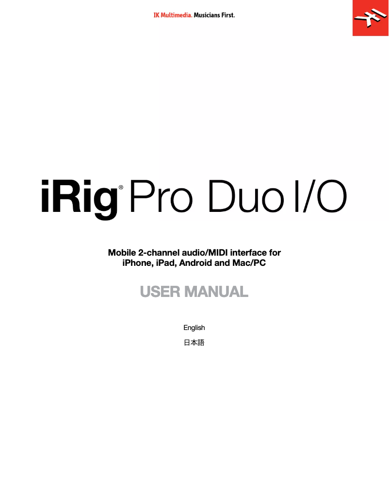 Page 1 of the manual User Manual IK Multimedia iRig Pro Duo I/O
