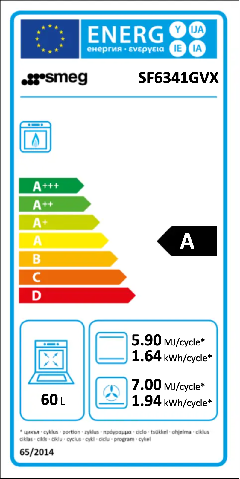 Page n°1 - Label énergétique Smeg SF6341GVX