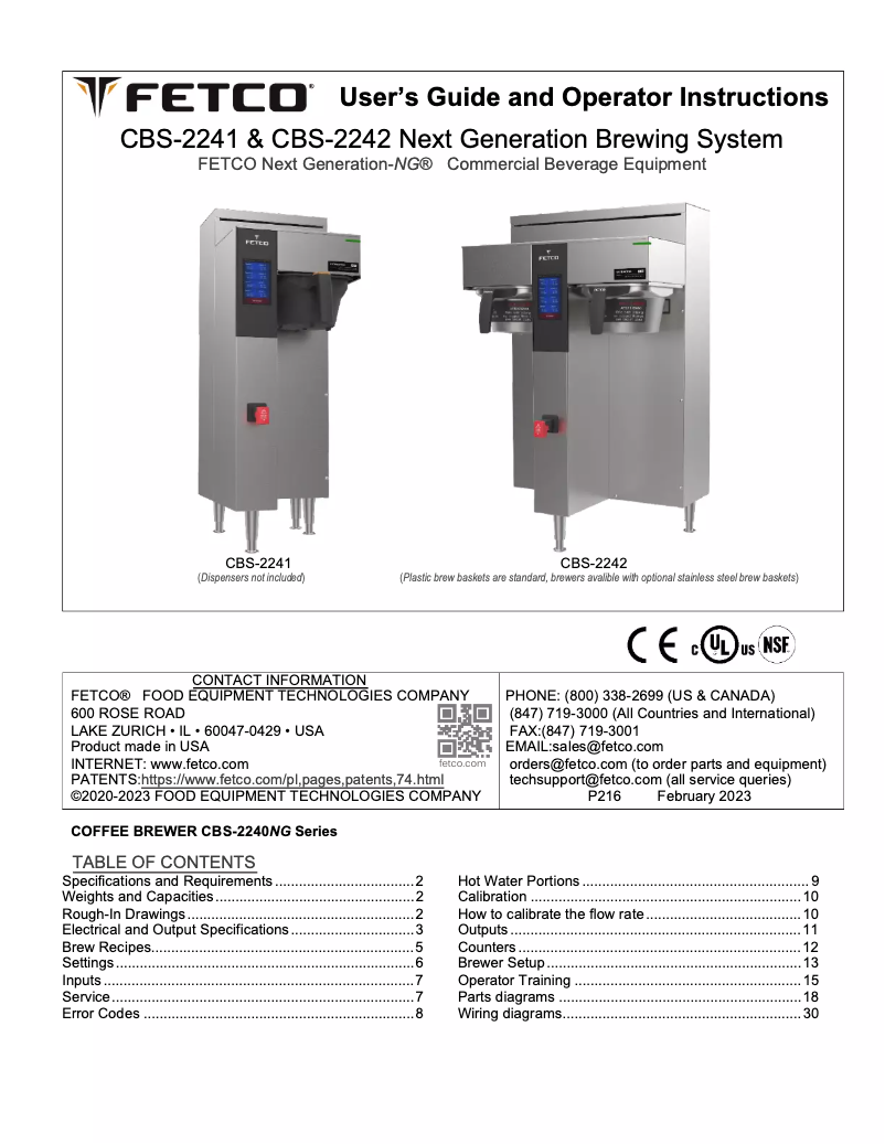 Page 1 de la notice Manuel utilisateur Fetco CBS-2242