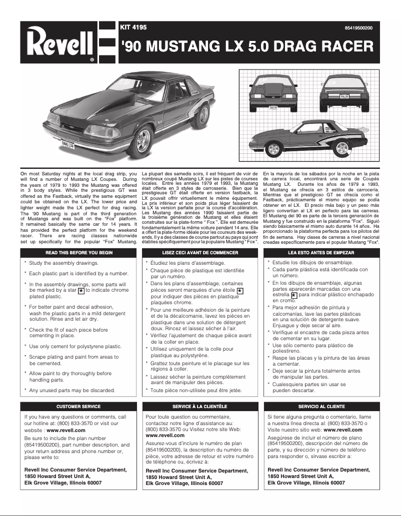 Page 1 de la notice Manuel utilisateur Revell '90 Mustang LX 5.0 Drag Racer