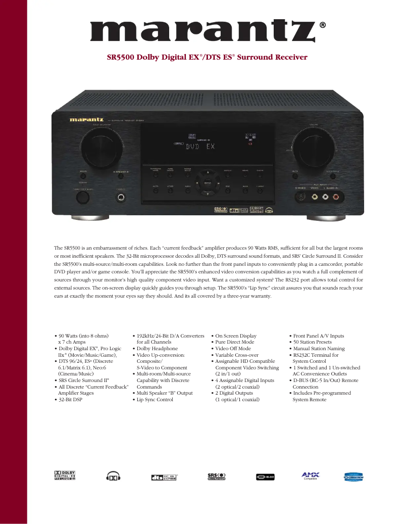 Página 1 del manual Ficha técnica Marantz SR5500