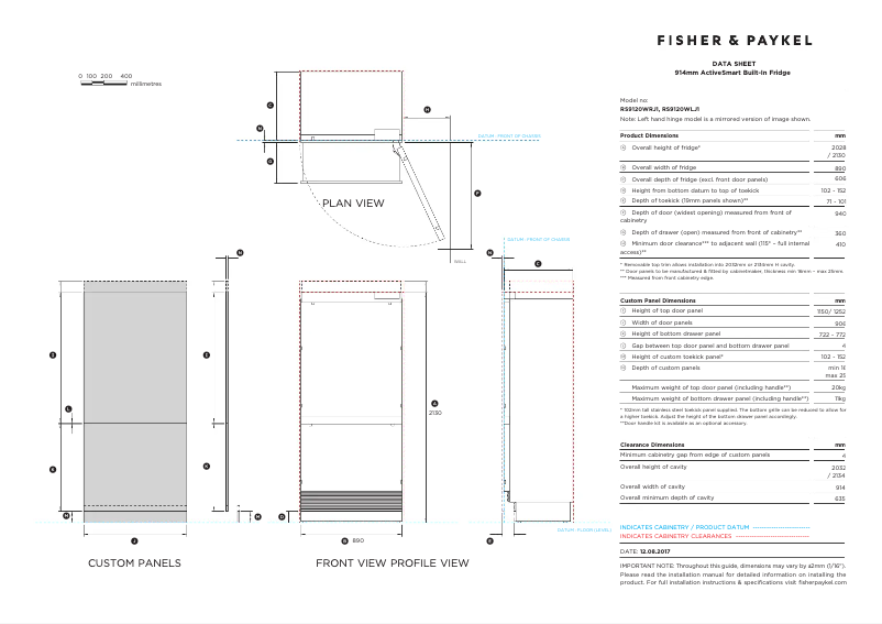 Page n°1 - Fiche technique Fisher & Paykel RS9120WRJ2