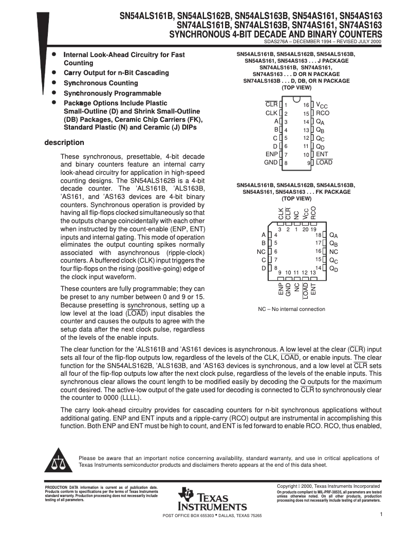 Page 1 de la notice Manuel utilisateur Texas Instruments SN74AS161N