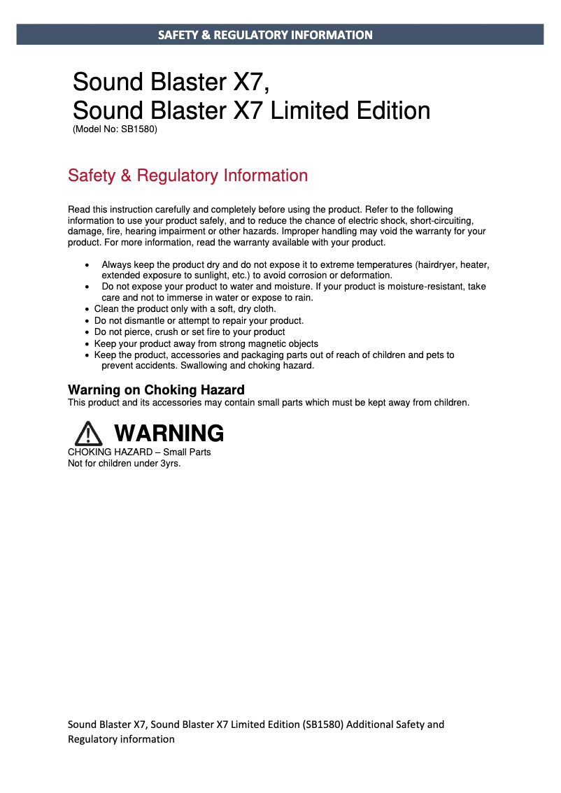 Page n°1 - Instructions de sécurité Creative Sound Blaster X7