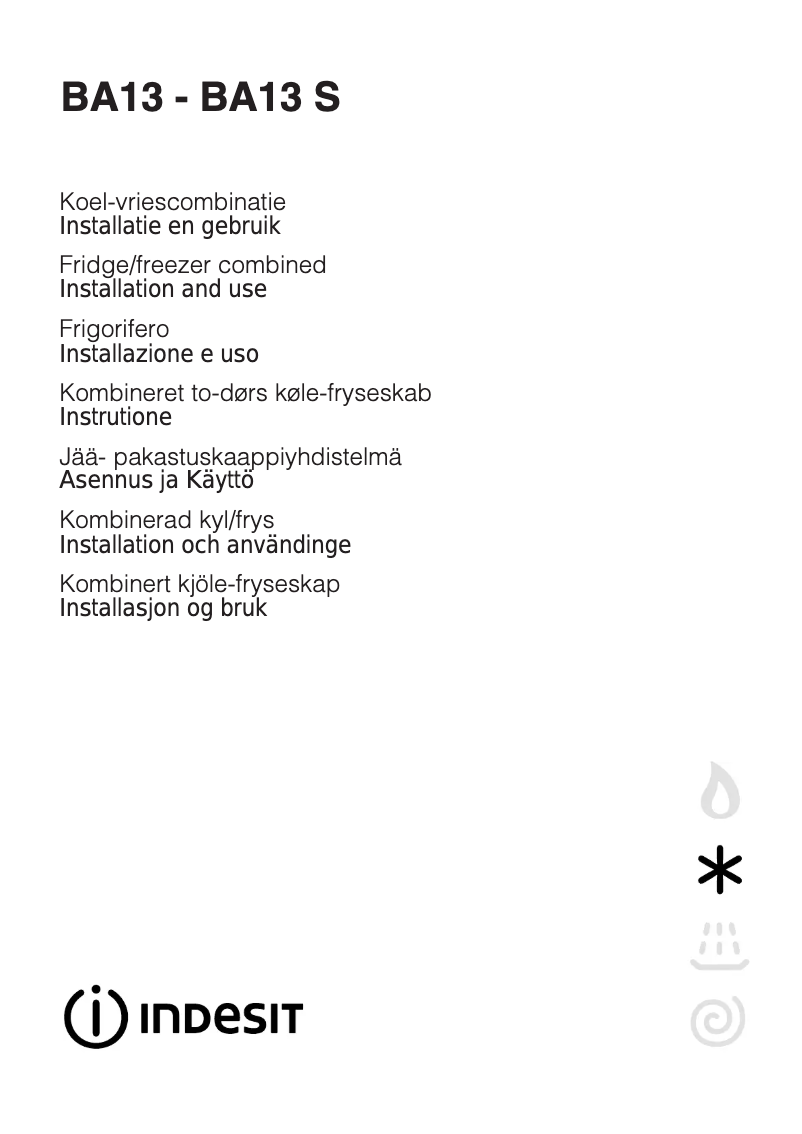 Page 1 de la notice Manuel utilisateur Indesit BA 13S