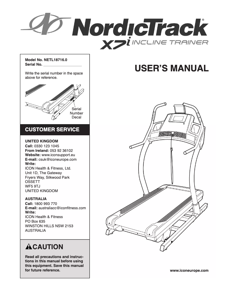 Página 1 del manual Manual de usuario NordicTrack X7i Incline Trainer