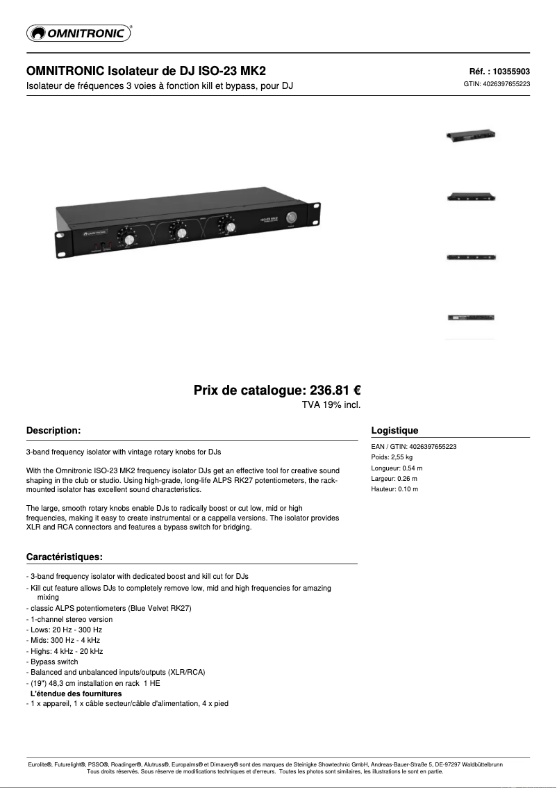 Page 1 de la notice Fiche technique Omnitronic ISO-23 MK2