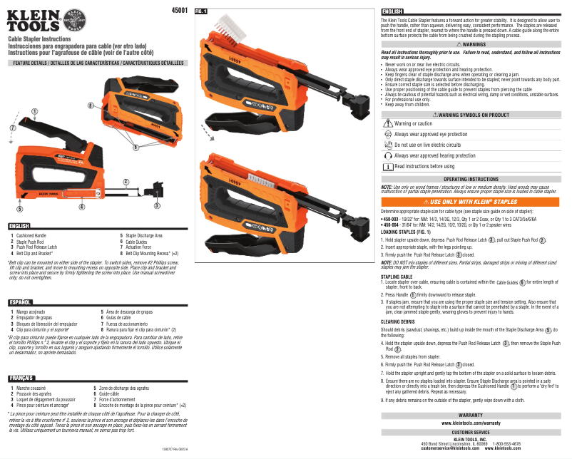 Page n°1 - Manuel utilisateur Klein Tools 45001