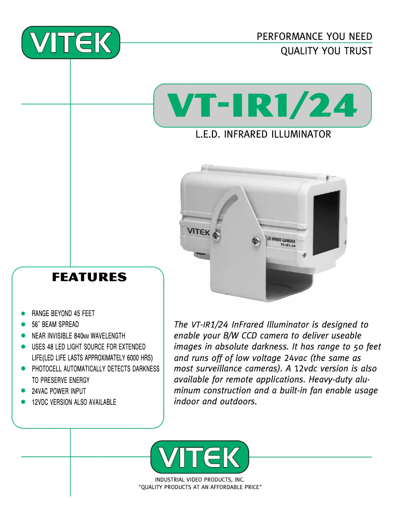 Page n°1 - Manuel utilisateur Vitek VT-IR1-24