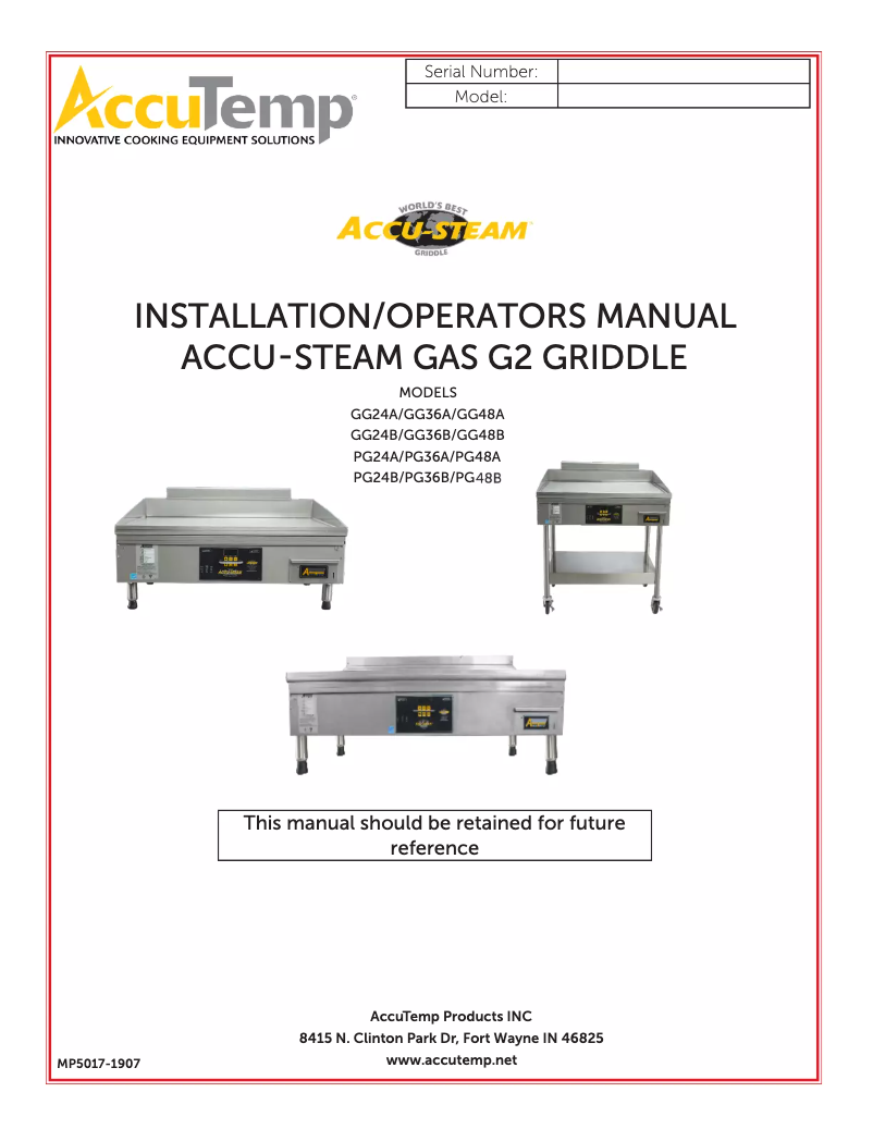 Page 1 de la notice Manuel utilisateur AccuTemp AccuSteam GGF1201B4850-T1