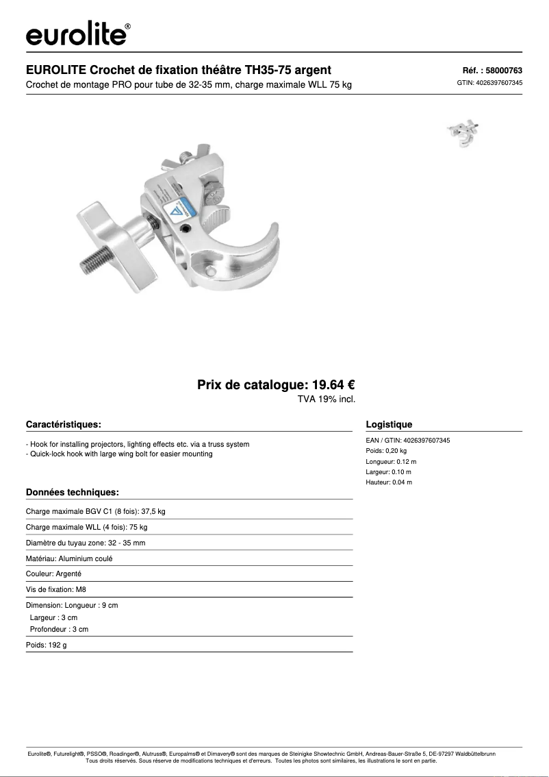 Page n°1 - Fiche technique Eurolite TH35