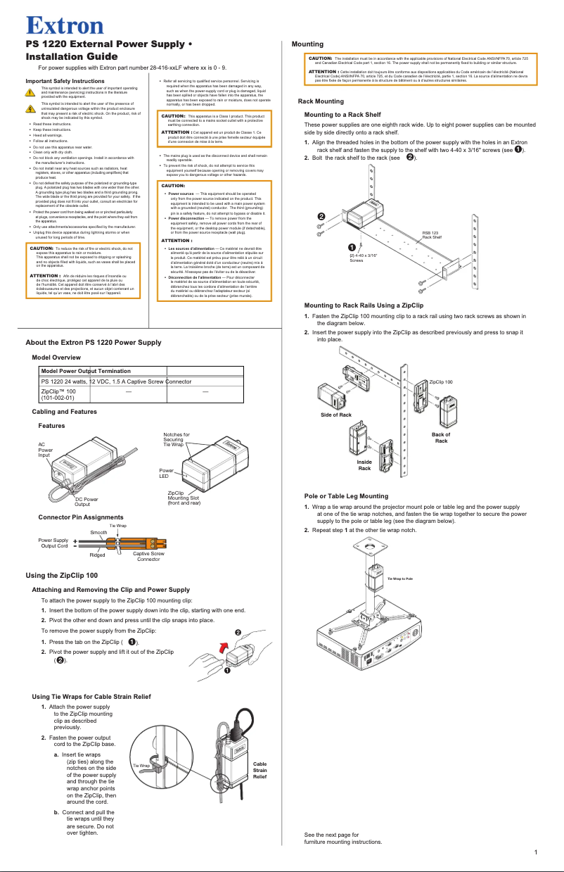 Page 1 de la notice Manuel utilisateur Extron PS 1220EB