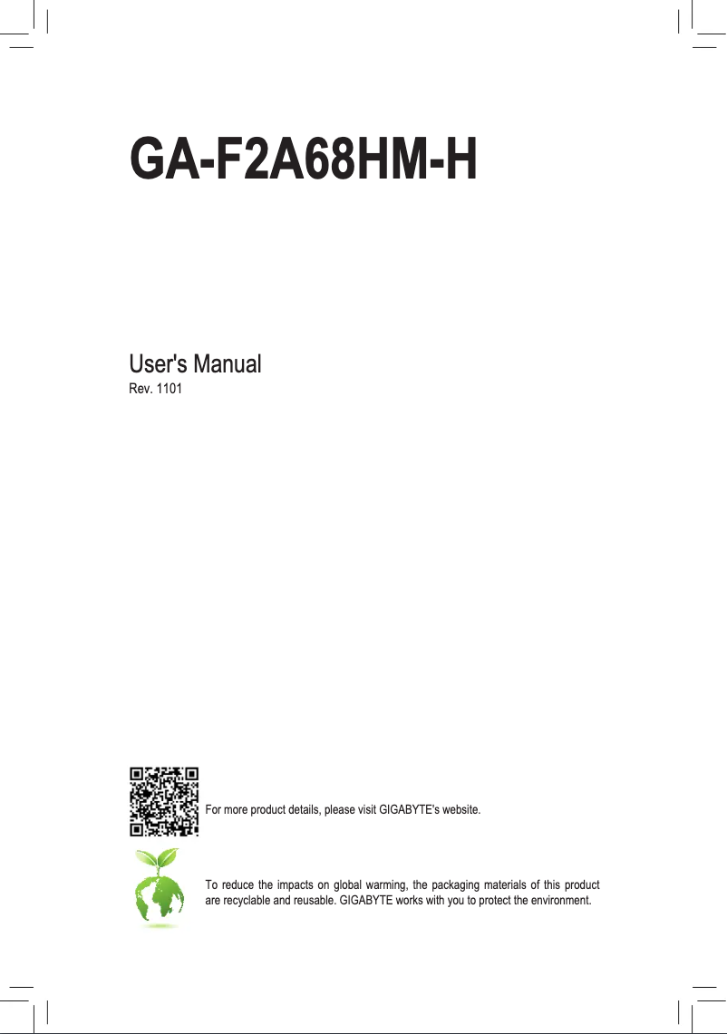 Page n°1 - Manuel utilisateur Gigabyte GA-F2A68HM-H
