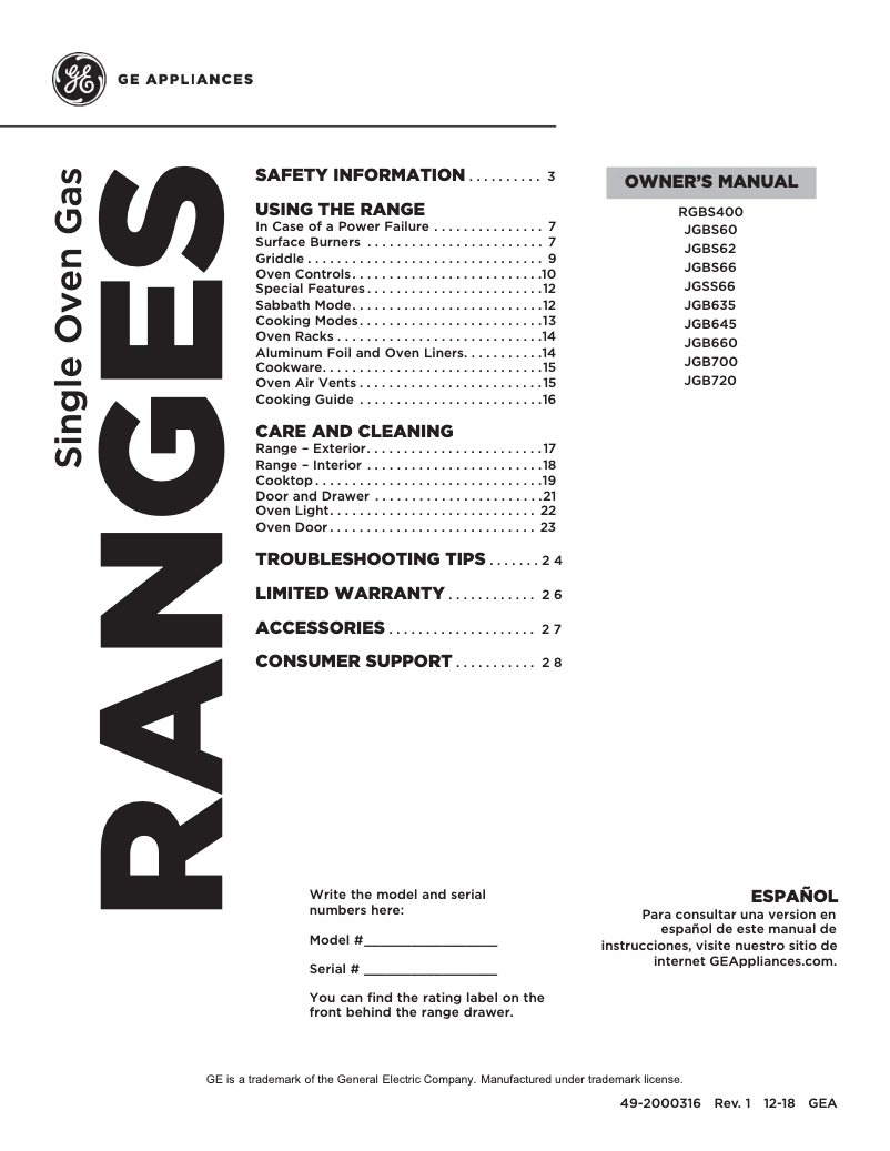 Page n°1 - Manuel d'utilisation et d'entretien Adora JGB720EEJES
