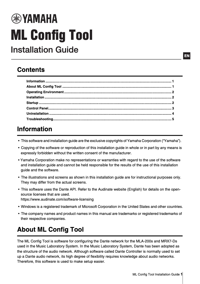 Page 1 de la notice Guide d'installation Yamaha HPH-250M