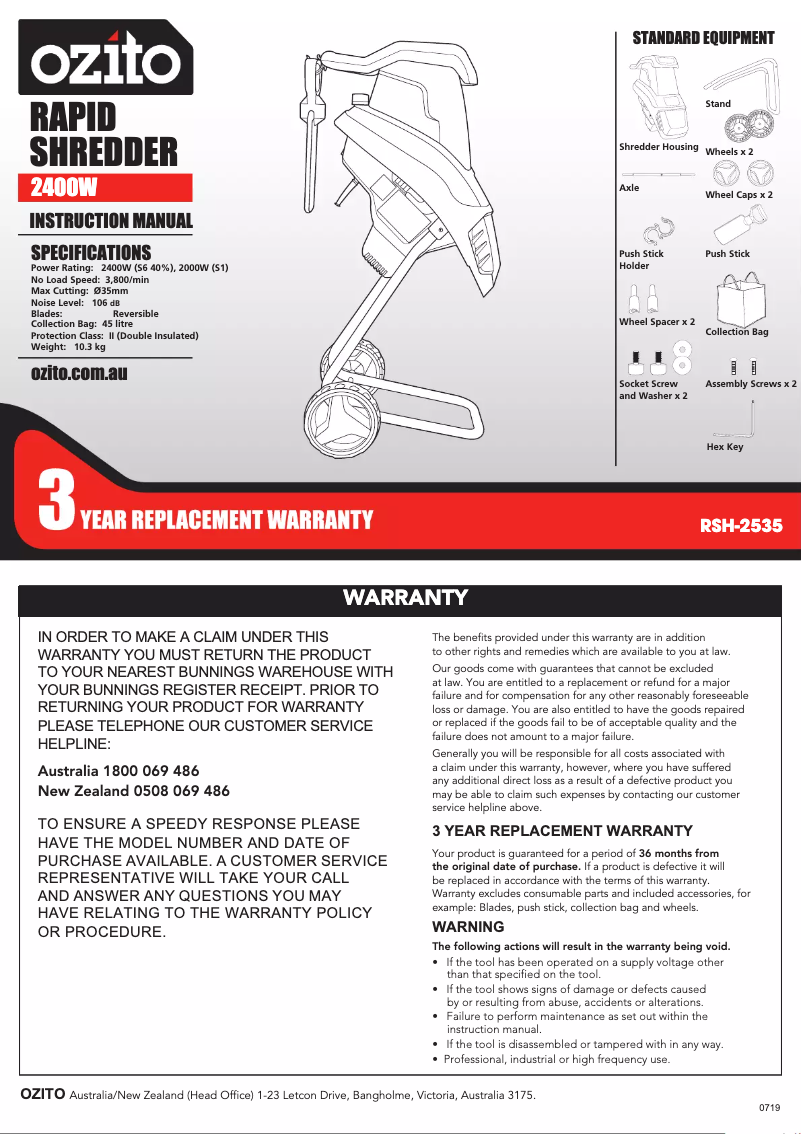 Page n°1 - Manuel utilisateur Ozito RSH-2535