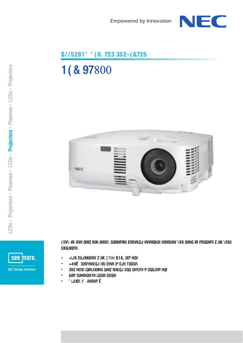 Página 1 del manual Ficha técnica NEC VT800