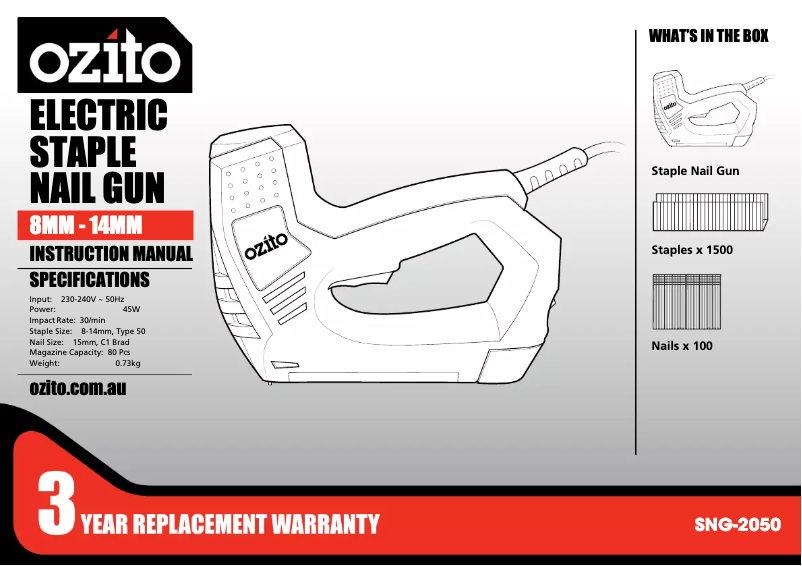 Page 1 de la notice Manuel utilisateur Ozito SNG-2050
