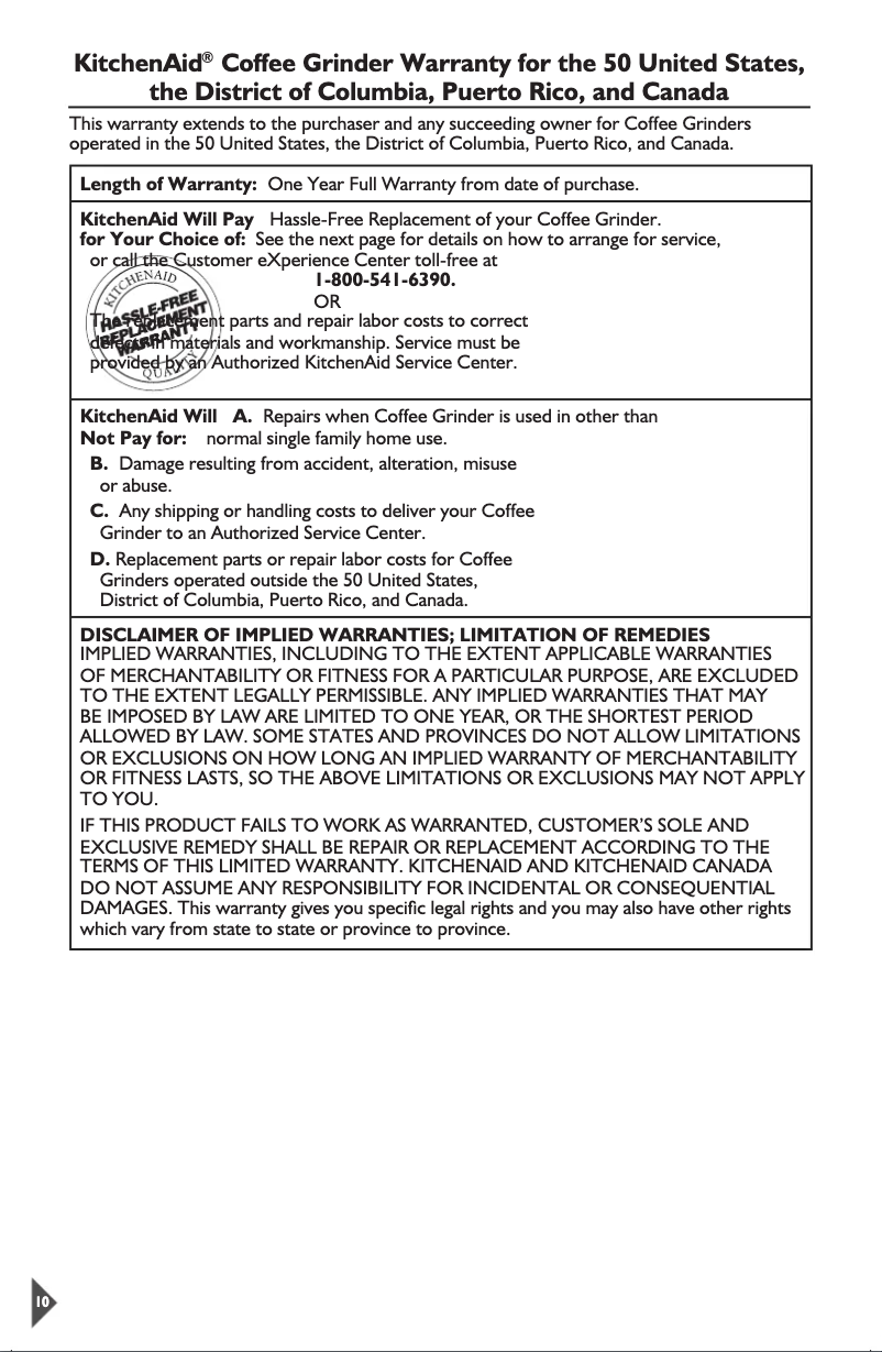 Page n°1 - Informations de garantie KitchenAid BCG111ER