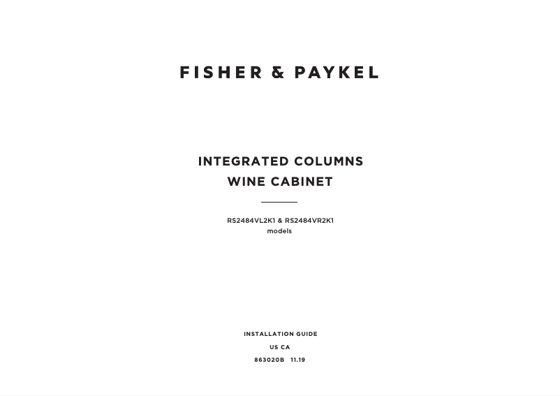 Page n°1 - Guide d'installation Fisher & Paykel RS2484VR2K1