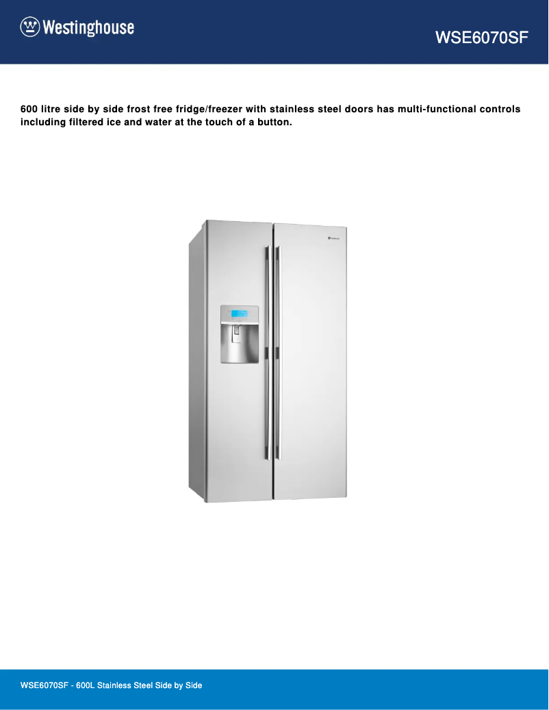 Page n°1 - Fiche technique Westinghouse WSE6070SF