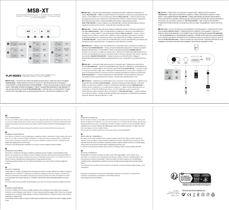 Page 1 de la notice Manuel utilisateur Mars Gaming MSB-XT