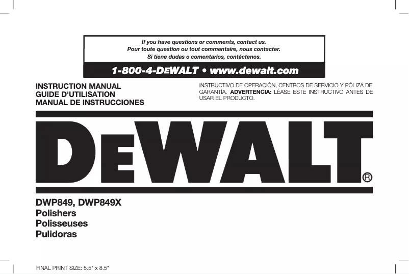 Page n°1 - Manuel utilisateur DeWalt DWP849X