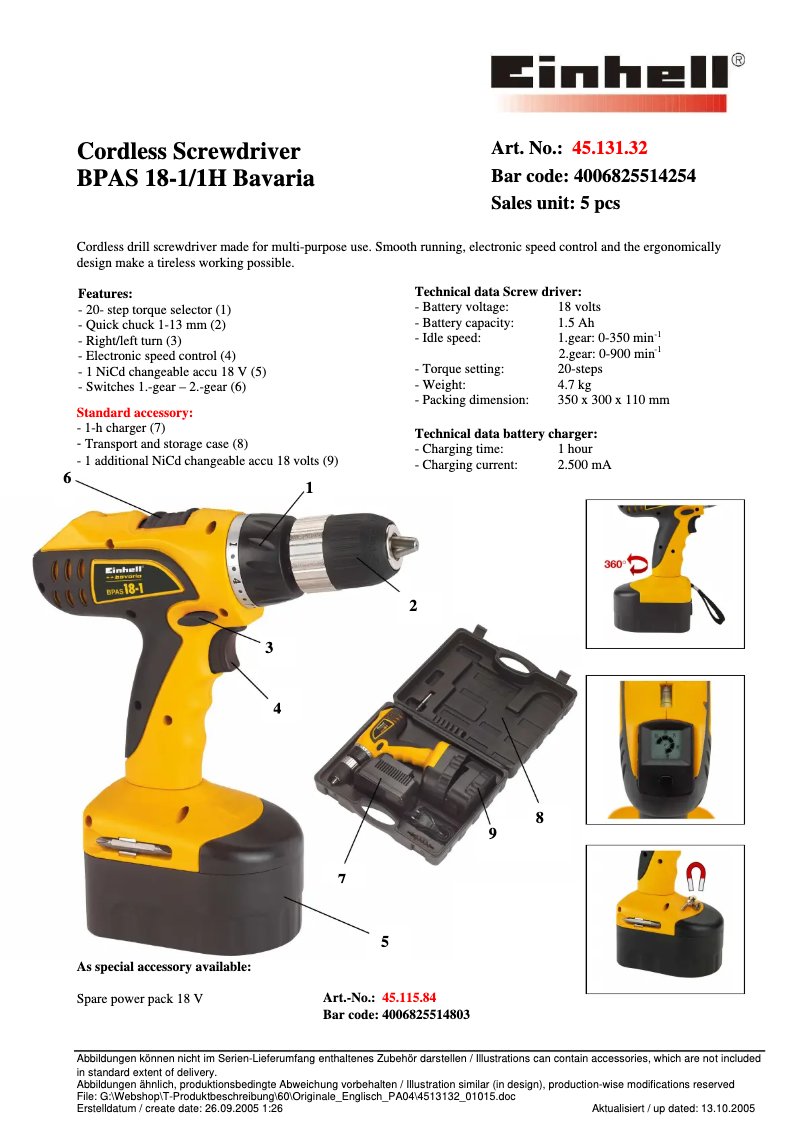 Image de la première page du manuel de l'appareil BPAS 18-1/1H