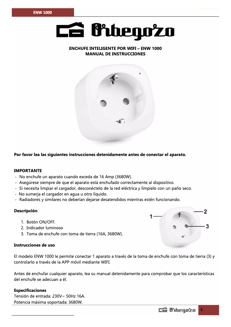 Image de la première page du manuel de l'appareil ENW 1000