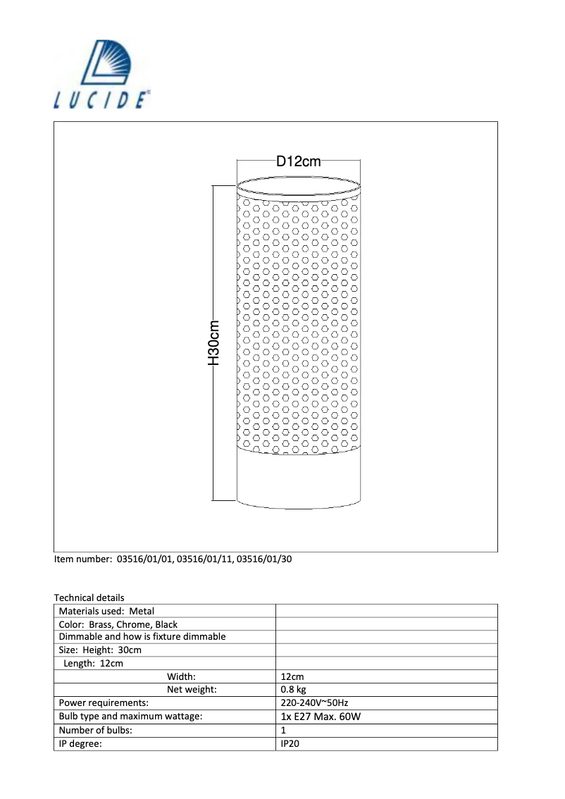 Page n°1 - Manuel utilisateur Lucide Beli