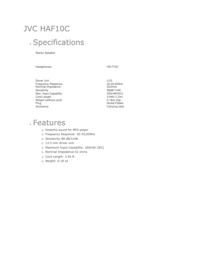 Page n°1 - Manuel utilisateur JVC HAF10C