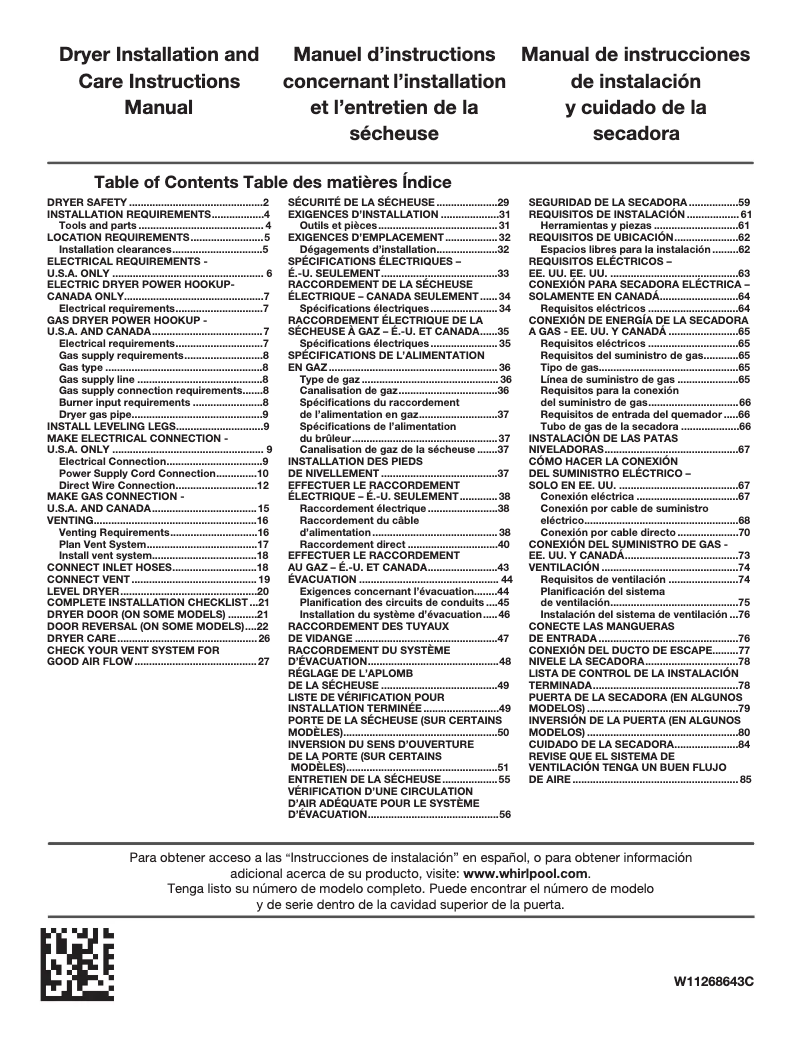 Page n°1 - Manuel utilisateur Whirlpool WED8127LW