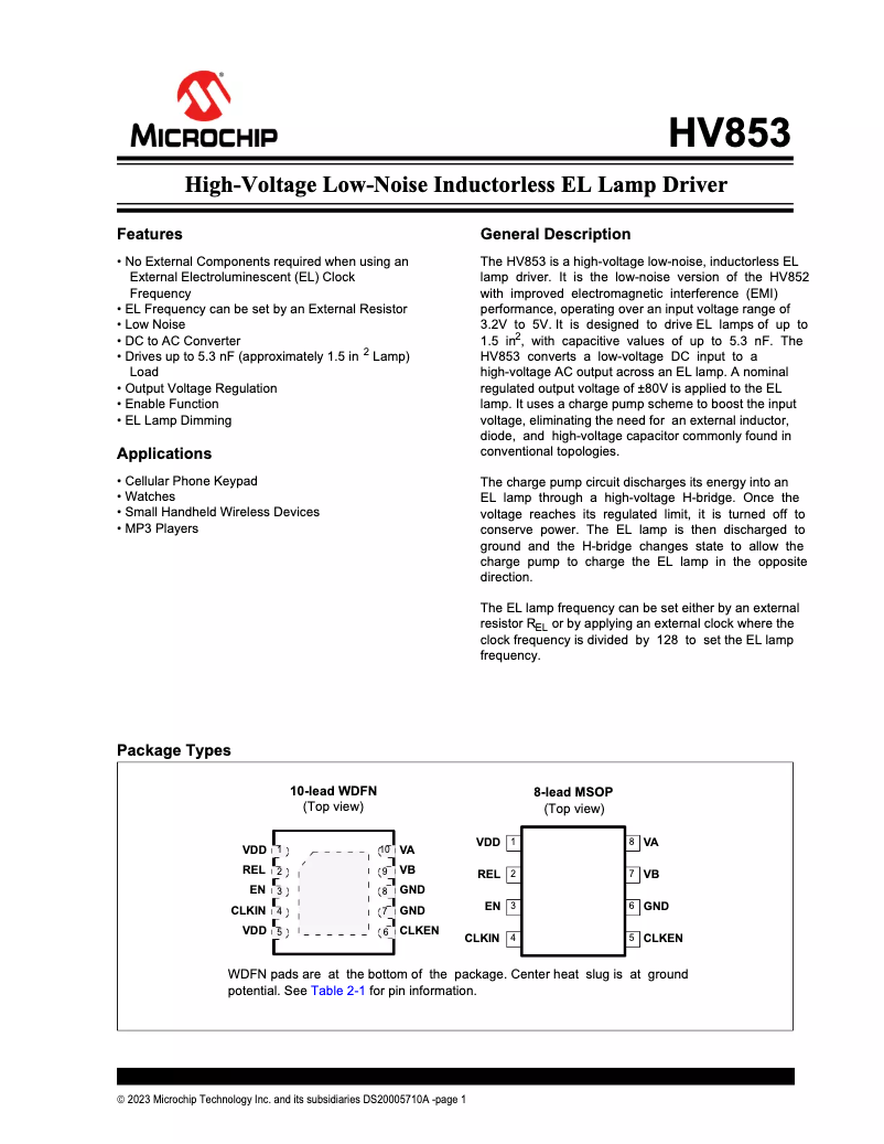 Página 1 del manual Manual de usuario Microchip HV853