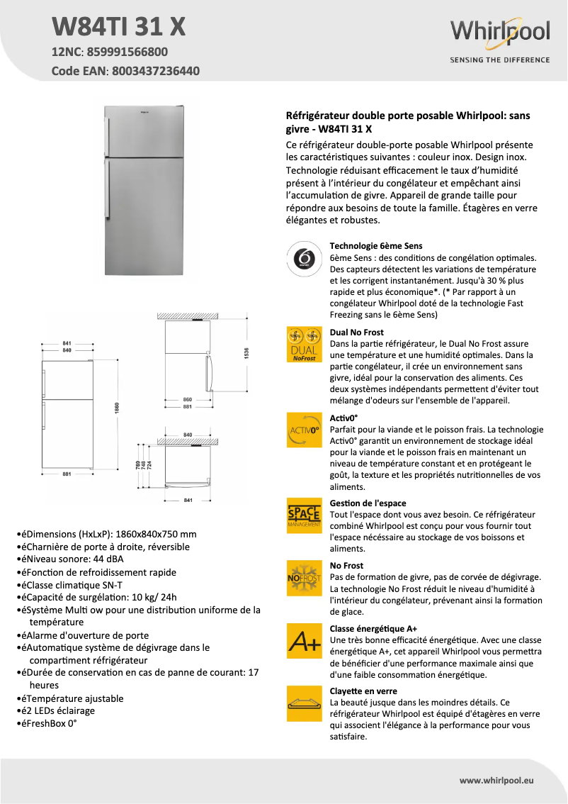 Image de la première page du manuel de l'appareil W84TI 31 X