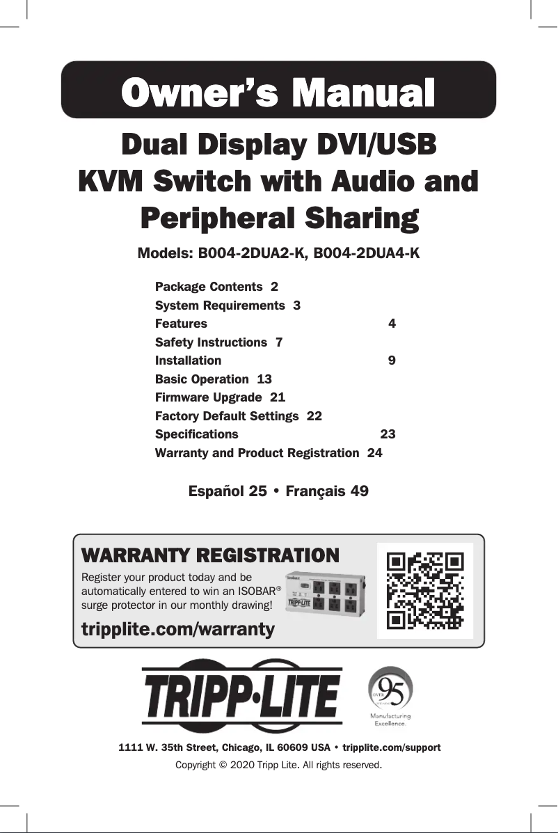 Page n°1 - Manuel utilisateur Tripp Lite B004-2DUA4-K