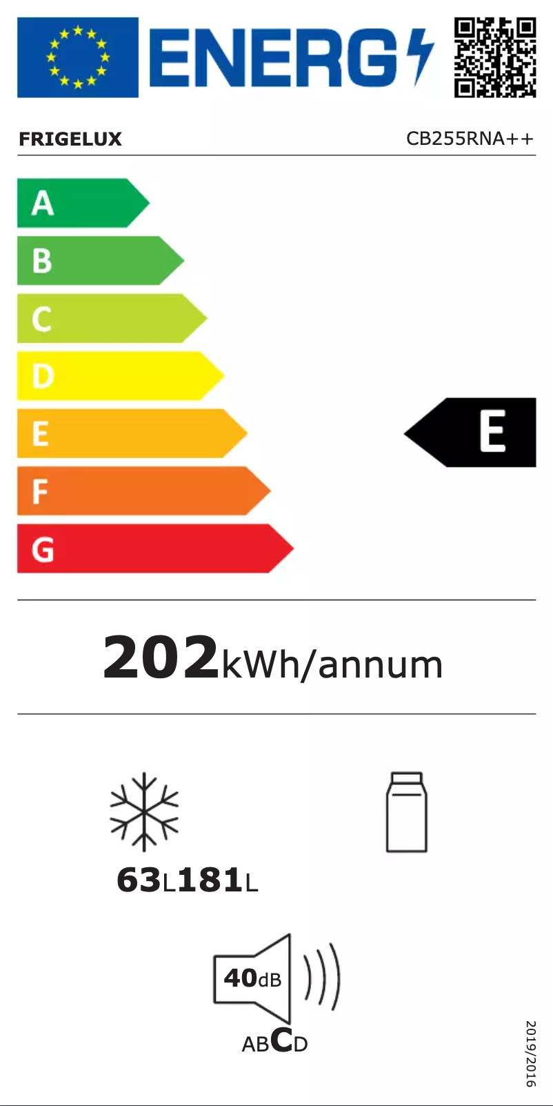 Page n°1 - Label énergétique FrigeluX CB255RNA++