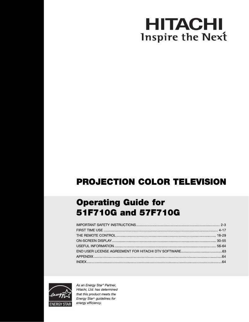 Page n°1 - Manuel utilisateur Hitachi 51F710G