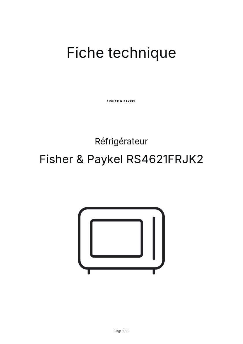 Page n°1 - Fiche technique Fisher & Paykel RS4621FRJK2
